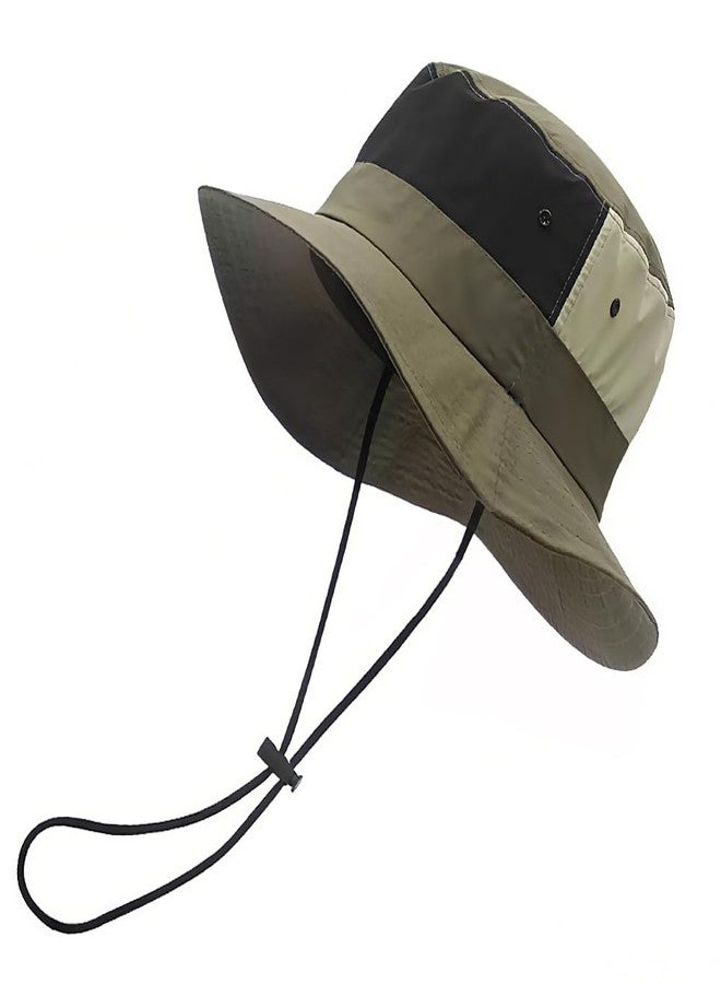 Ptduabenlu Waterproof Bucket Hat for Men Women Quick Dry Sun Hat with Chin Strap Adjustable UPF 50+ Sun Protection Fishing Safari Hat Army Green - Image 1